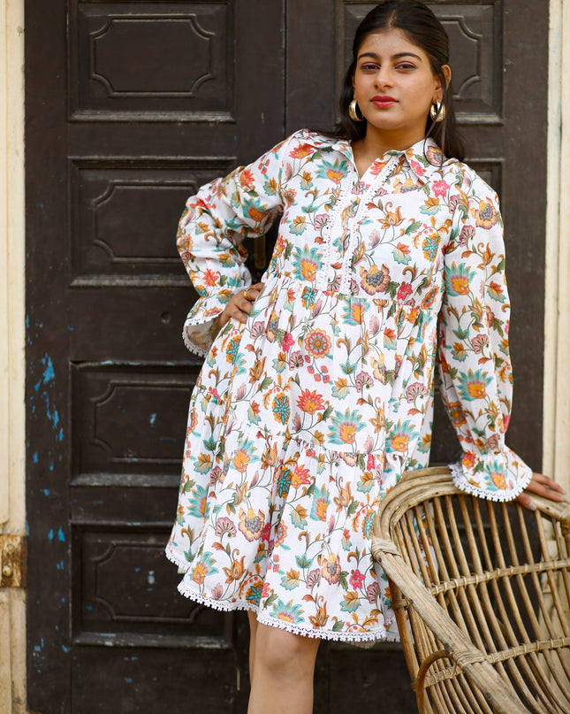 White Cambric Dress  For Women