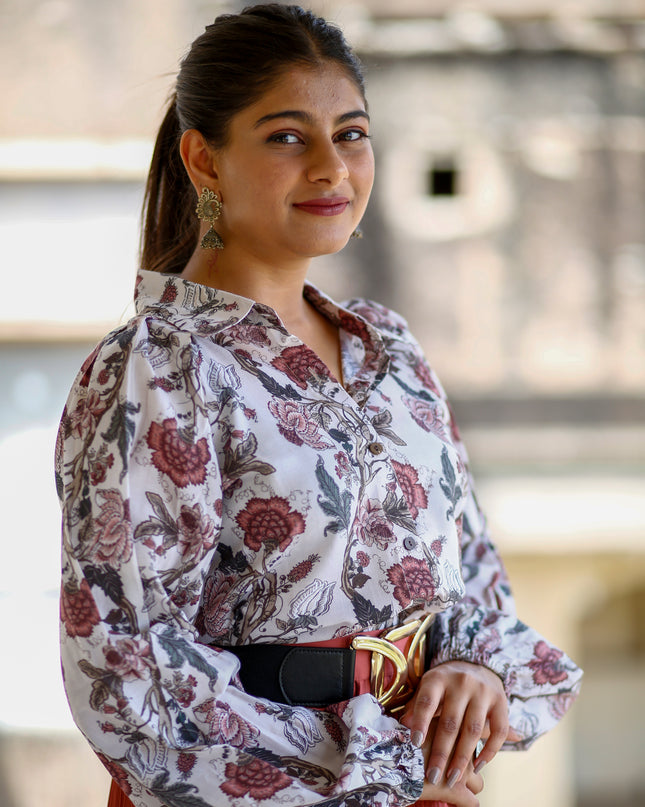 Beige Cambric Shirt For Women