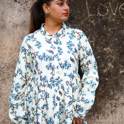 Lemon Yellow Cotton-crap Dress  For Women