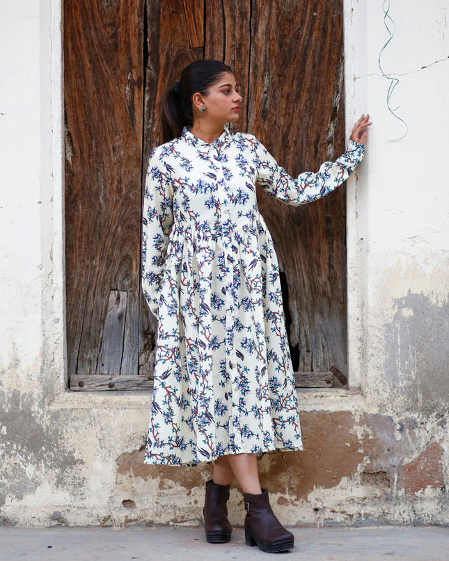Lemon Yellow Cotton-crap Dress  For Women