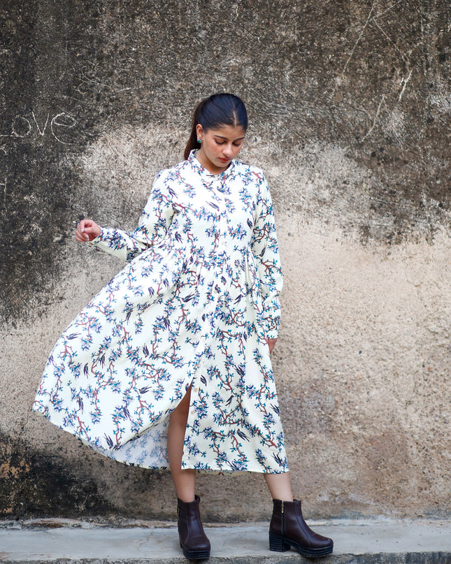 Lemon Yellow Cotton-crap Dress  For Women