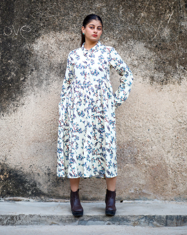 Lemon Yellow Cotton-crap Dress  For Women