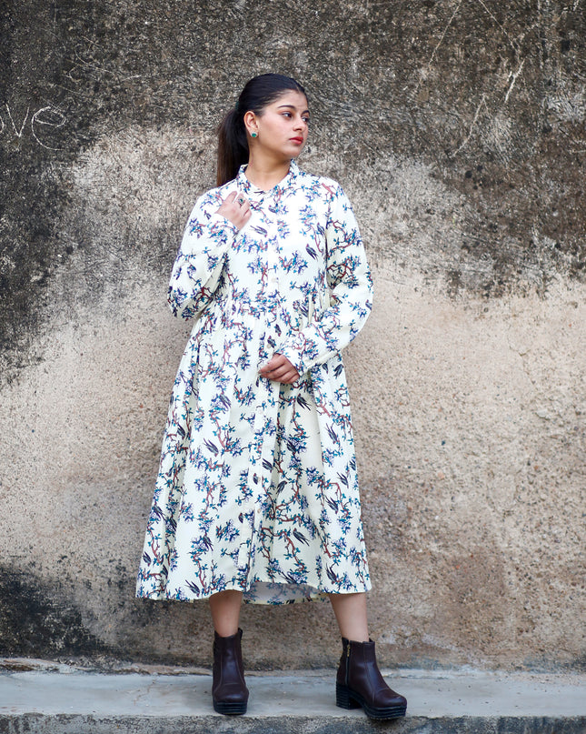 Lemon Yellow Cotton-crap Dress  For Women