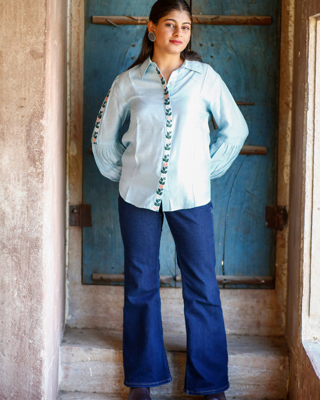 Blue Maslin Shirt For Women