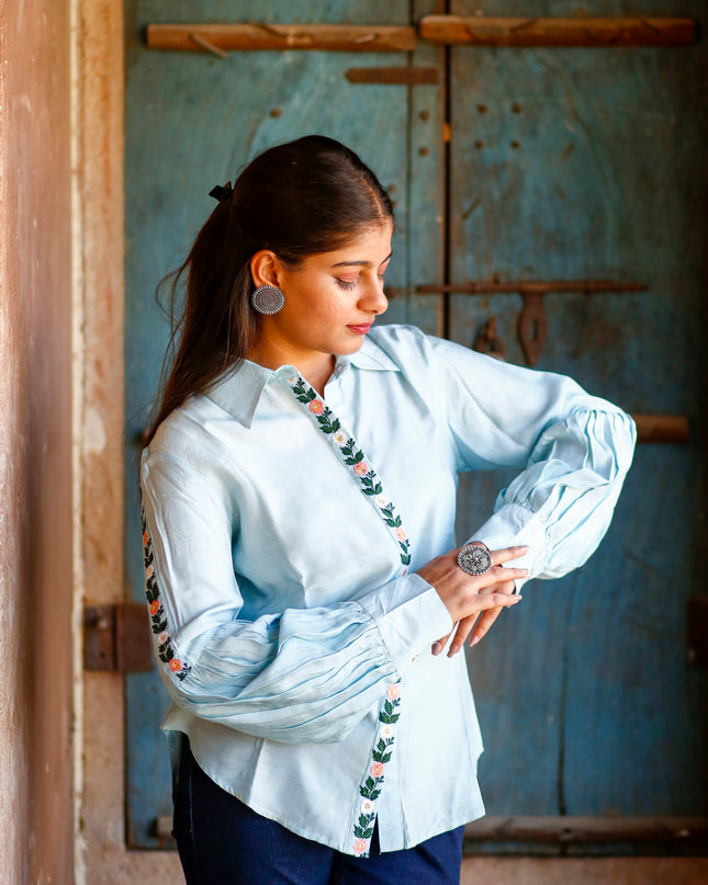 Blue Maslin Shirt For Women