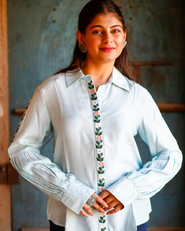 Blue Maslin Shirt For Women