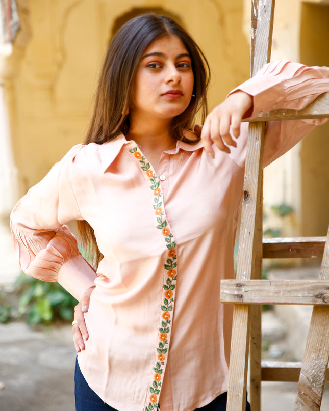 Maslin Baby Pink Shirt For Women