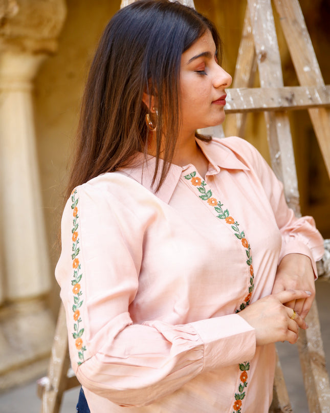 Maslin Baby Pink Shirt For Women