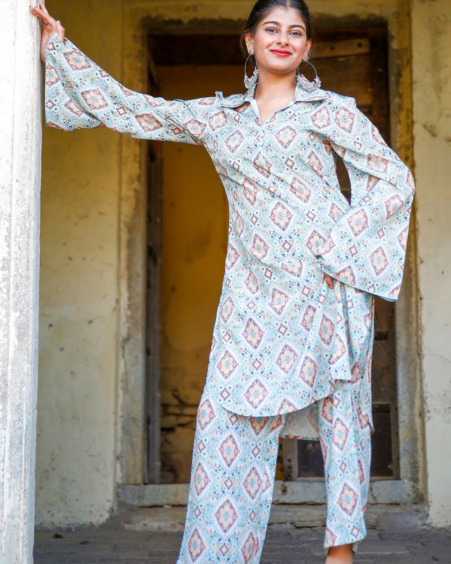 Multicolour Polycrepe Sequin Printed Kurta Pant Set For Women