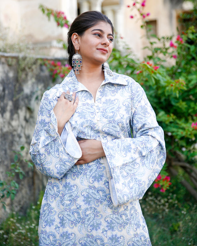 Beige Maslin Kurta Pant Set For Women