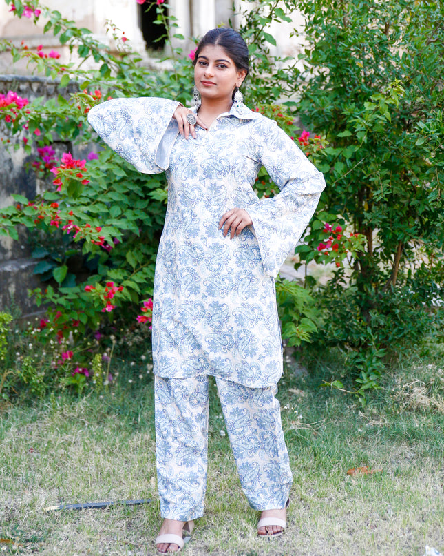 Beige Maslin Kurta Pant Set For Women