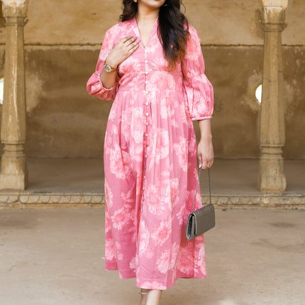 Pink Cotton Dress  For Women