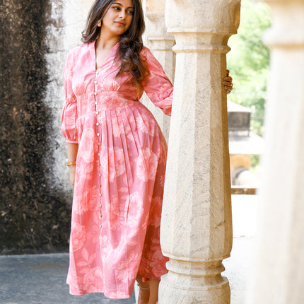Pink Cotton Dress  For Women