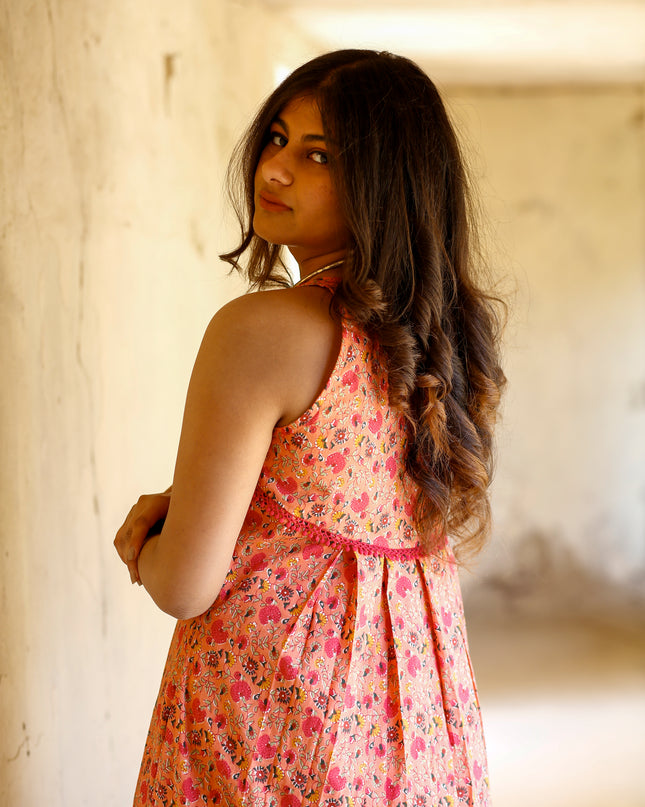 Pink Cotton Kurta Pant Set For Women