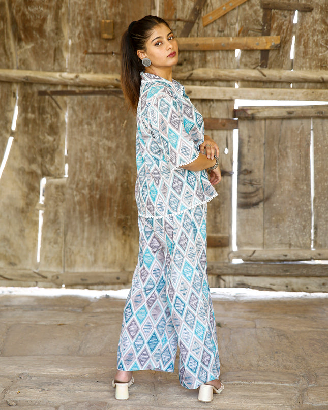 Sky Blue Polycrepe Co-ord Set For Women