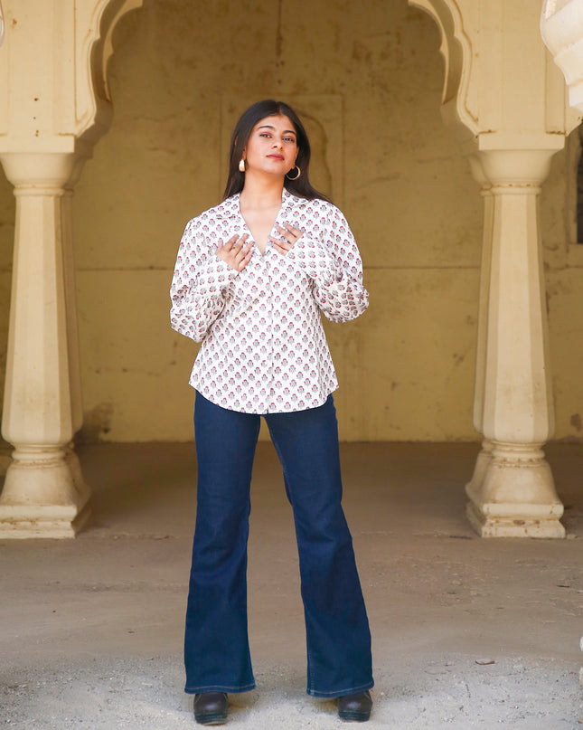 Cream Polycrepe Shirt For Women
