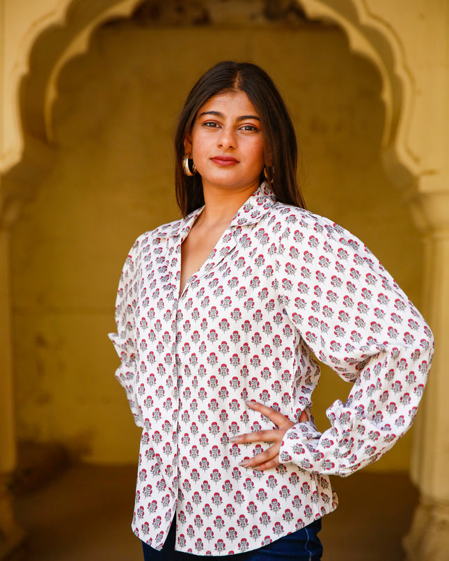 Cream Polycrepe Shirt For Women